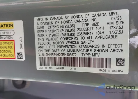 2024 Honda Cr-V Lx Awd из США, поврежденный, VIN 2HKRS4H20RH403572